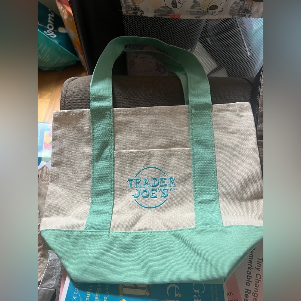 SOLD-Trader Joe’s Mini Tote Bag Pastel Seafoam Green Easter NWT